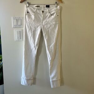 AG Adriano Goldschmied Women's White Cuffed Straight Leg Jeans